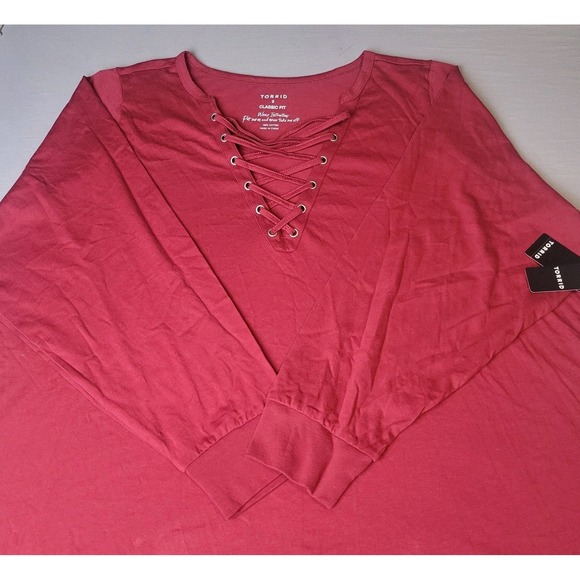 Torrid Wine Deep Red Jersey Knit Comfortable Stretchy Tunic Lace-Up Size 5X NEW - Picture 1 of 7